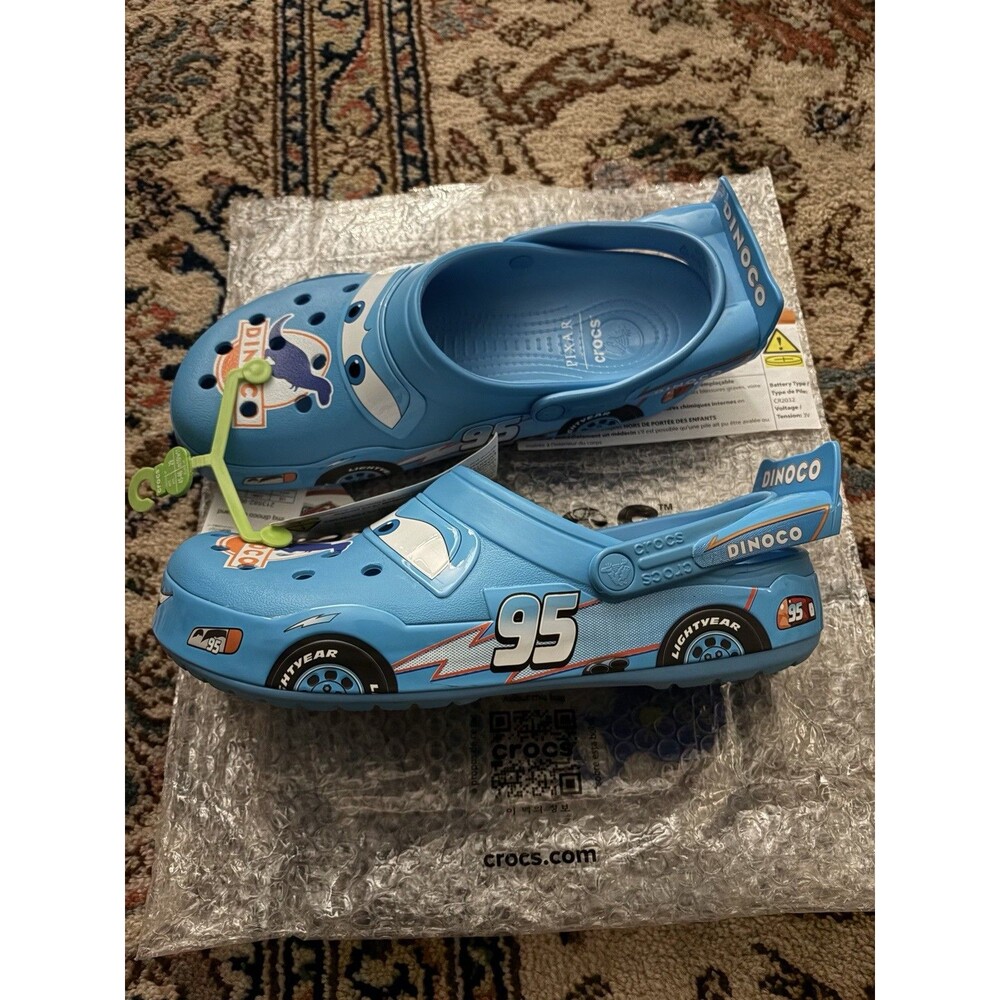 Size 11 US - Crocs Cars Lightning McQueen Blue Dinoco Clogs Disney Pixar In Hand